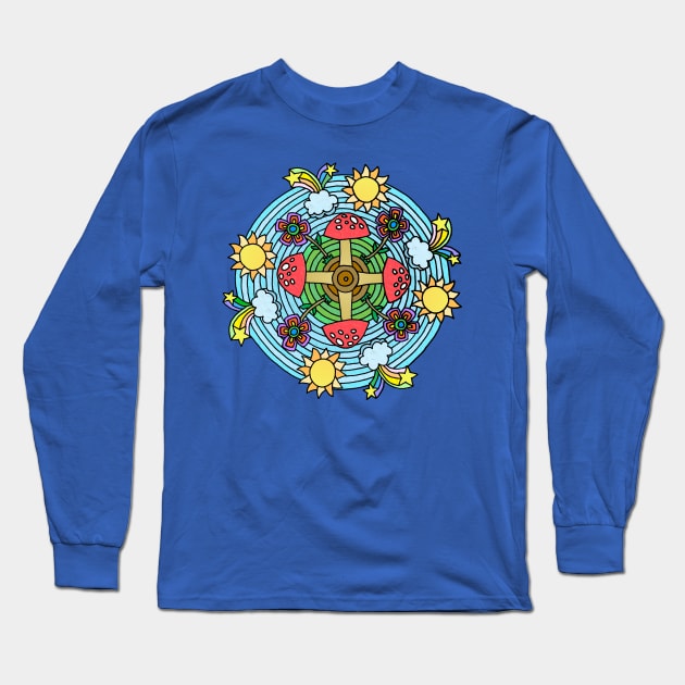 Mushroom & Rainbow Themed Mandala Long Sleeve T-Shirt by gorff